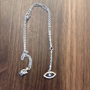 Silver and Blue Eye Pendant Necklace with Rope Chain